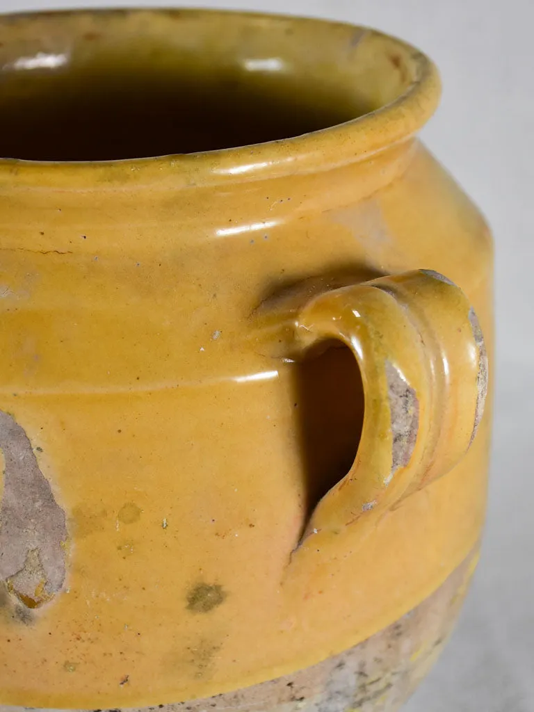 Antique French confit pot with yellow glaze 8¾"