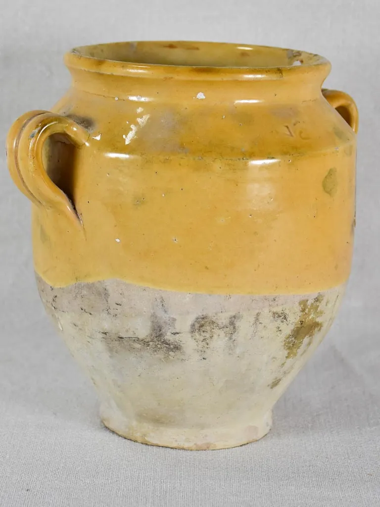 Antique French confit pot with yellow glaze 8¾"