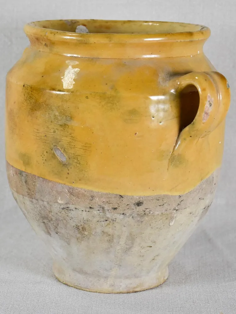 Antique French confit pot with yellow glaze 8¾"