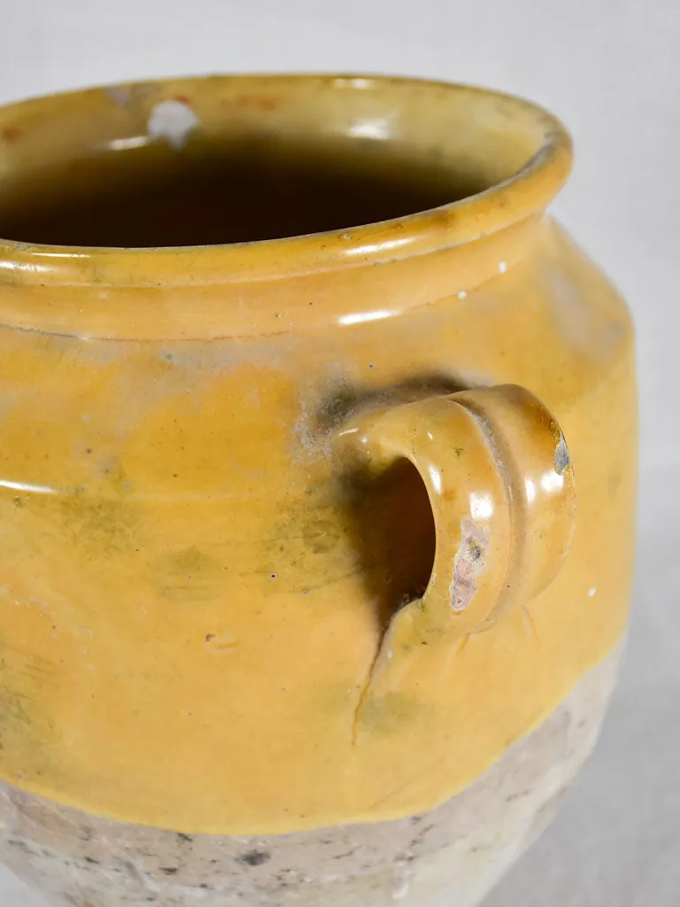 Antique French confit pot with yellow glaze 8¾"