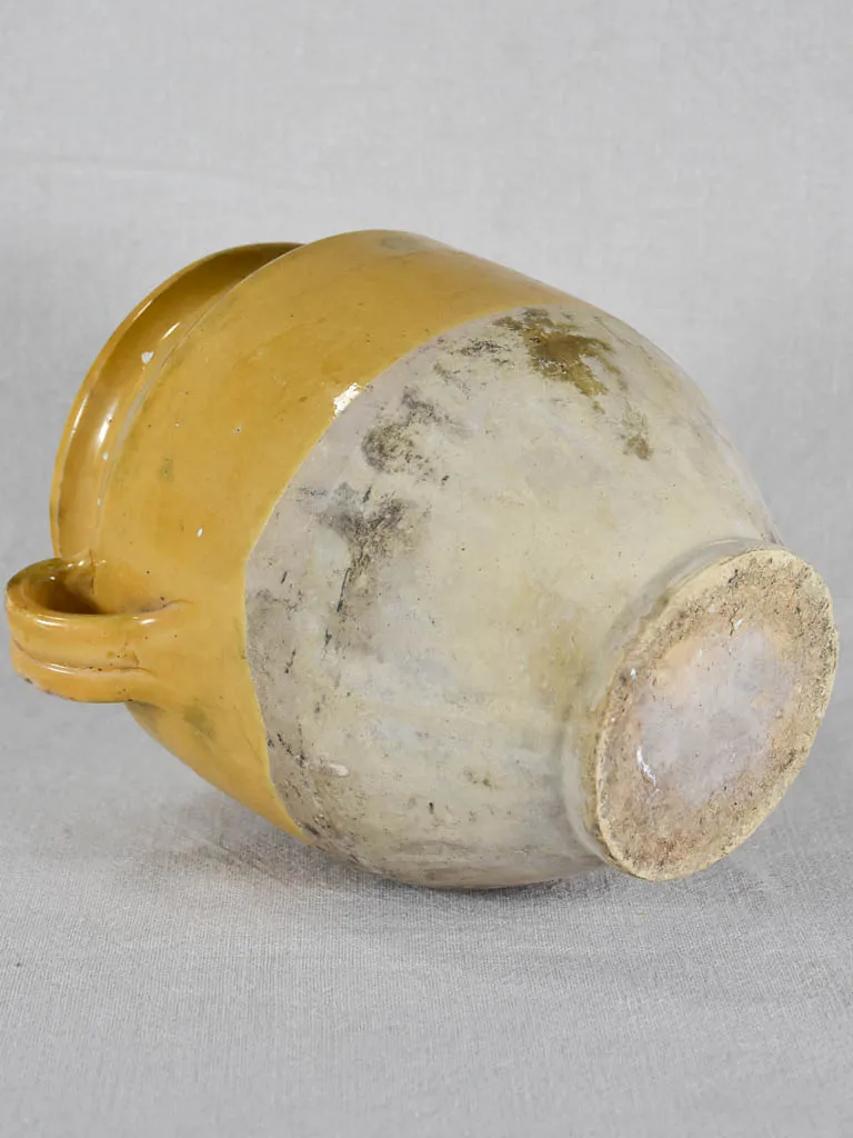 Antique French confit pot with yellow glaze 8¾"