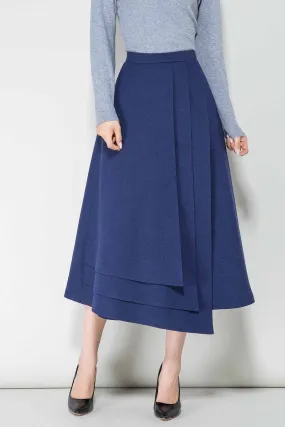 blue skirt, wool skirt, tiered skir 1712#