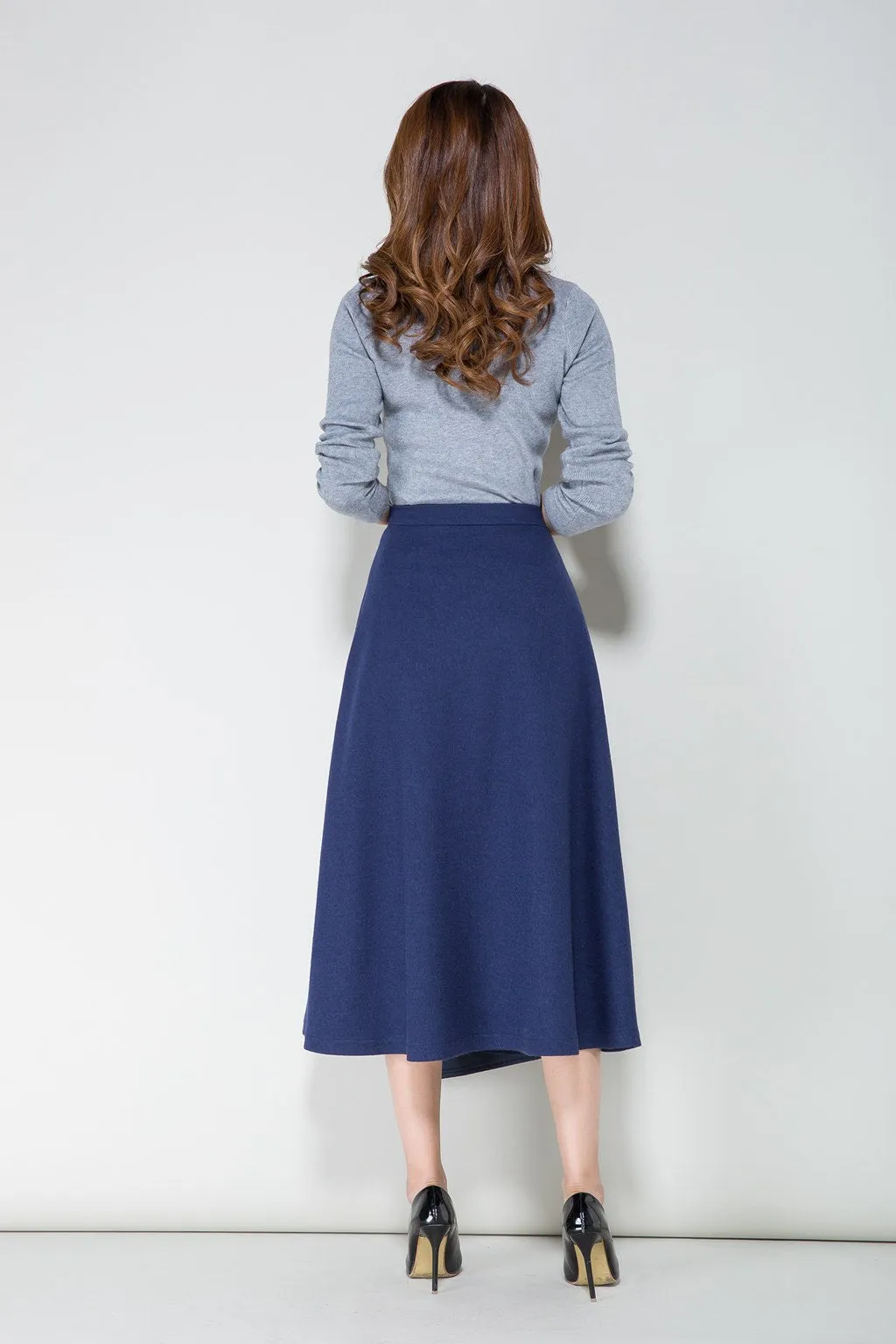 blue skirt, wool skirt, tiered skir 1712#