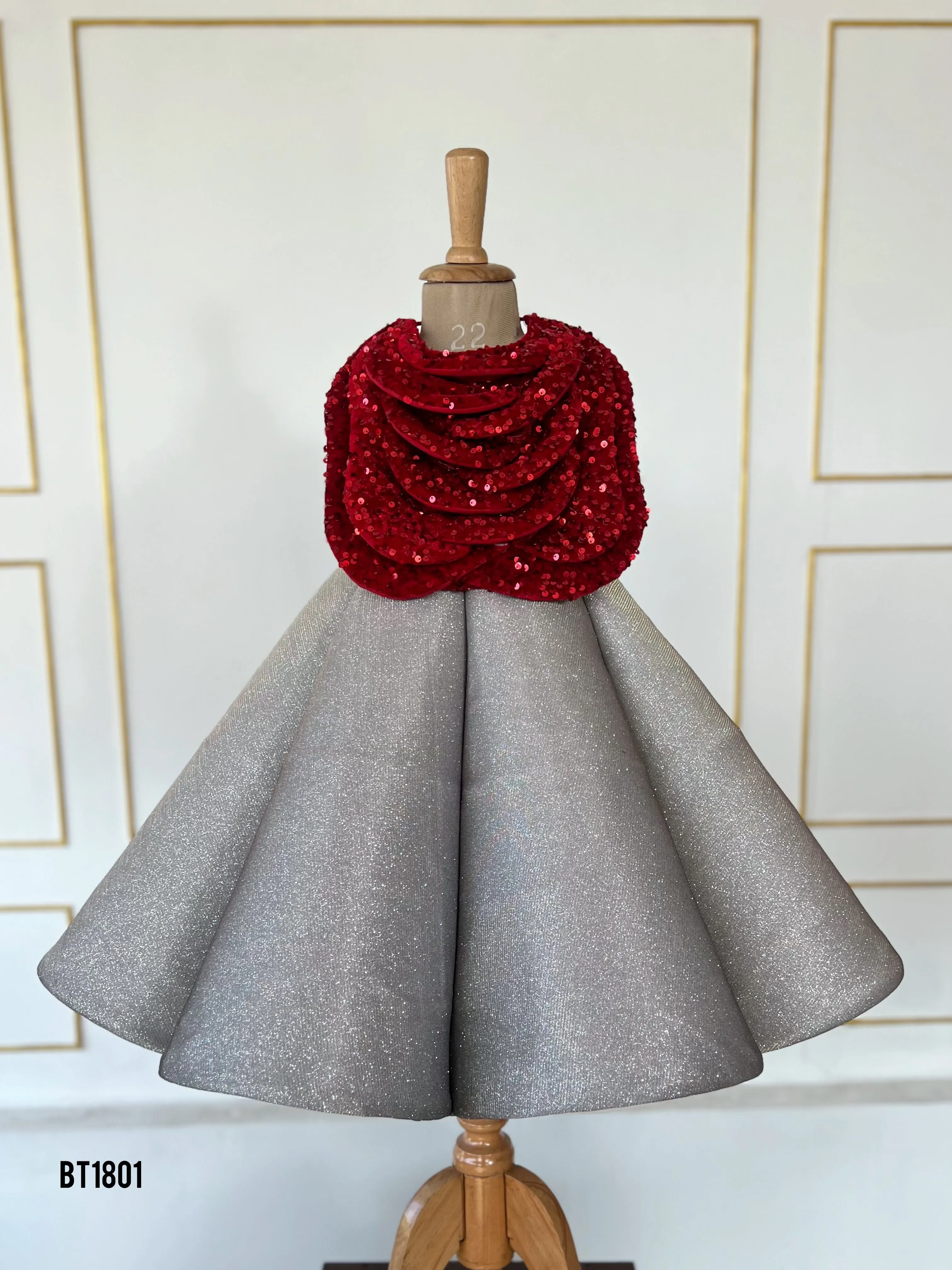 BT1801 Red Velvet Glitz Sparkling Silver & Scarlet Dress for Precious Moments