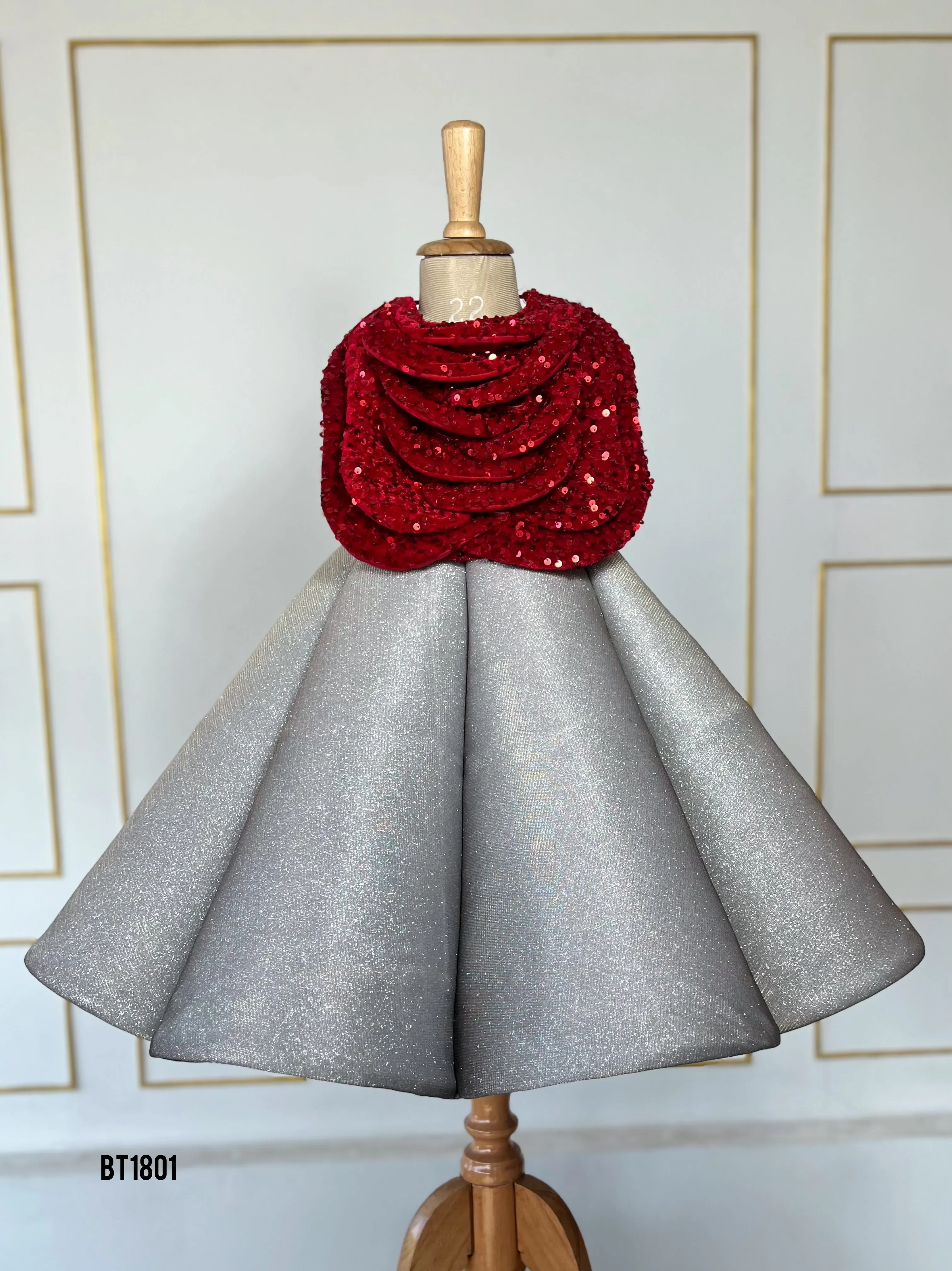 BT1801 Red Velvet Glitz Sparkling Silver & Scarlet Dress for Precious Moments