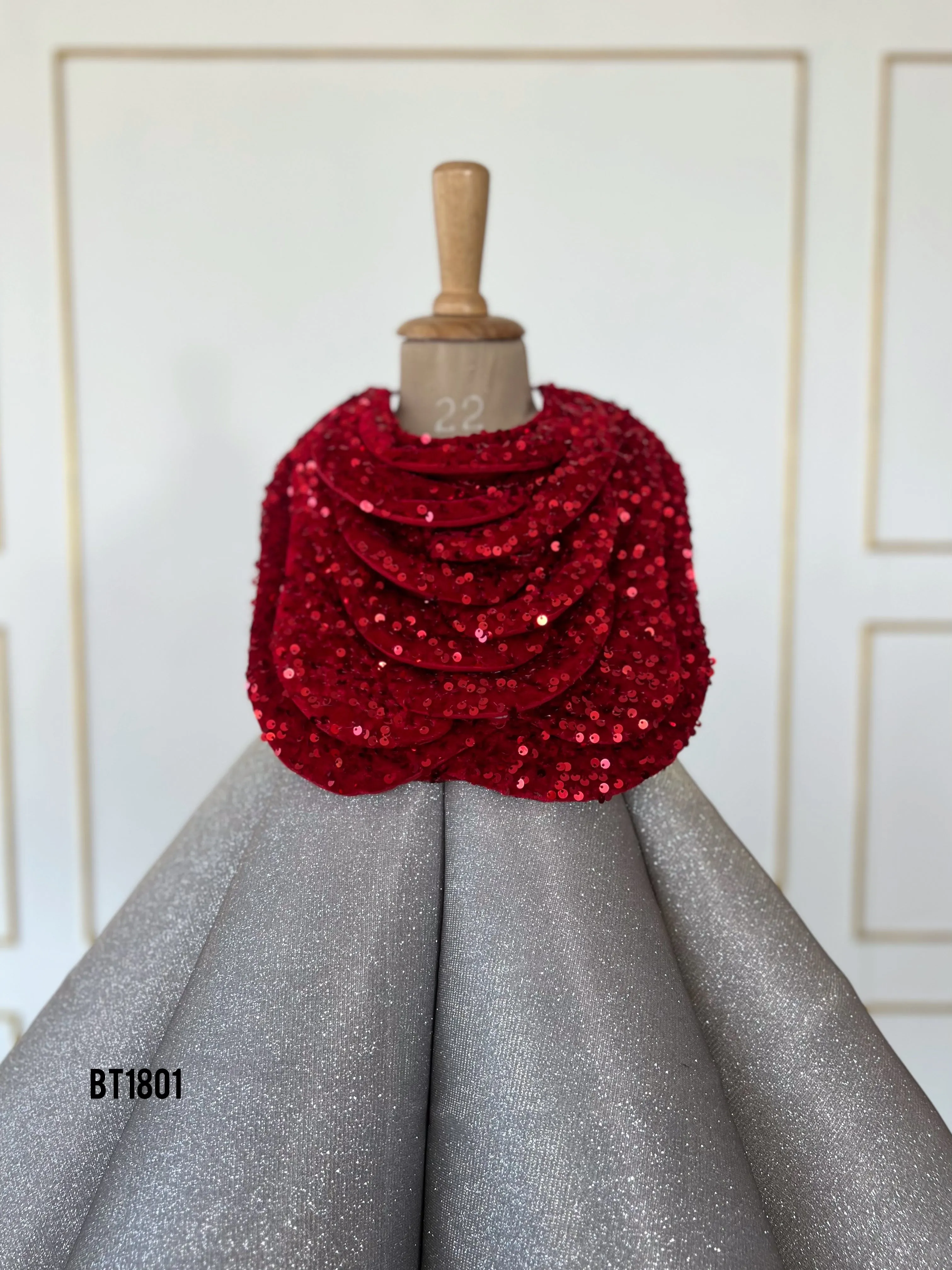 BT1801 Red Velvet Glitz Sparkling Silver & Scarlet Dress for Precious Moments