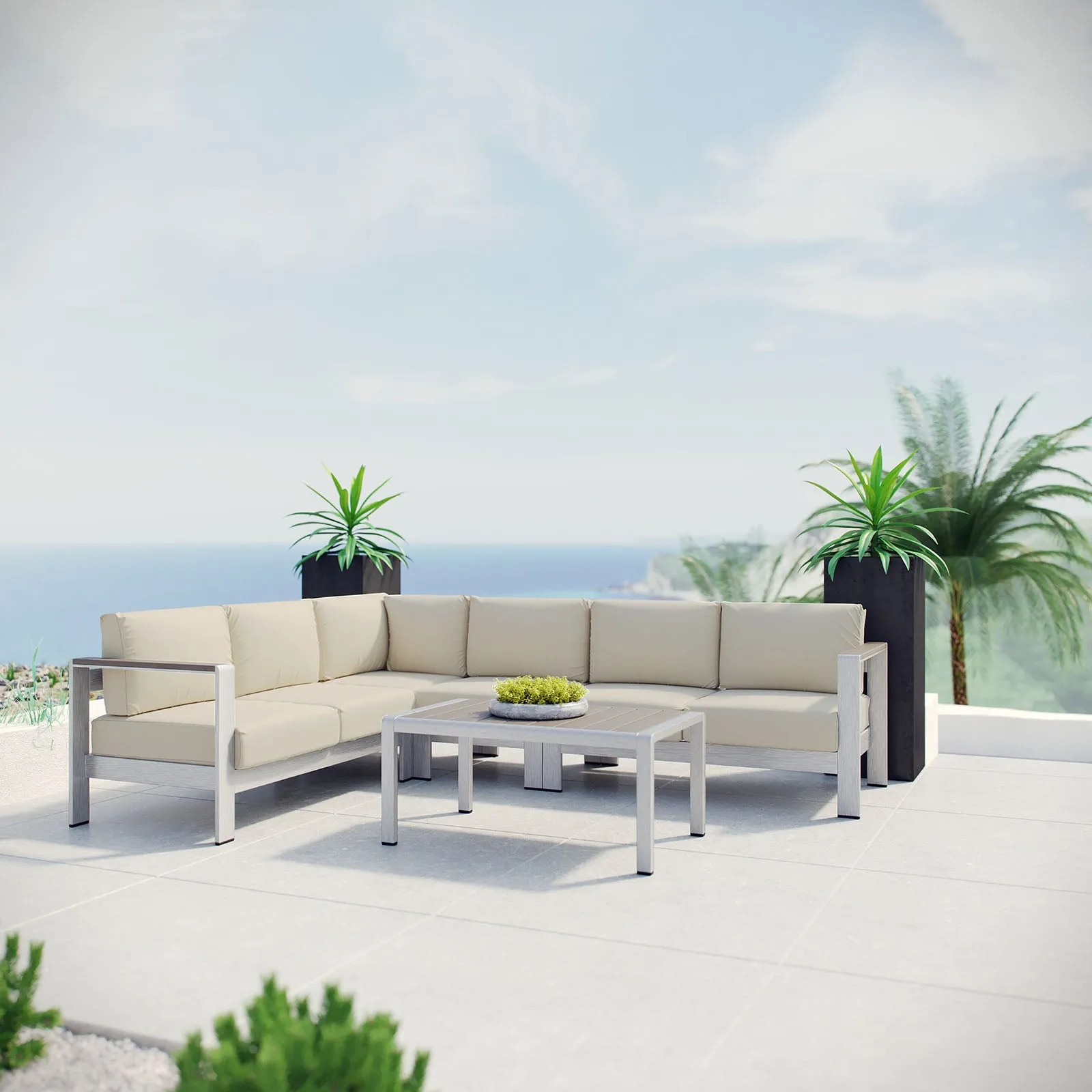 Coast 5-Piece Outdoor Patio Aluminum Sectional Sofa Set