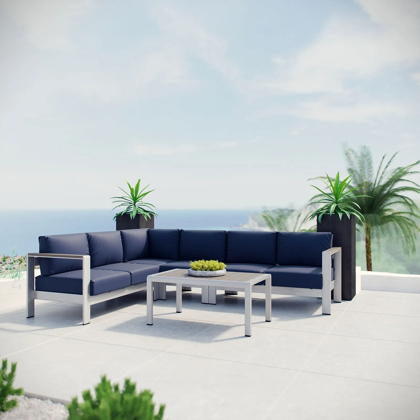 Coast 5-Piece Outdoor Patio Aluminum Sectional Sofa Set