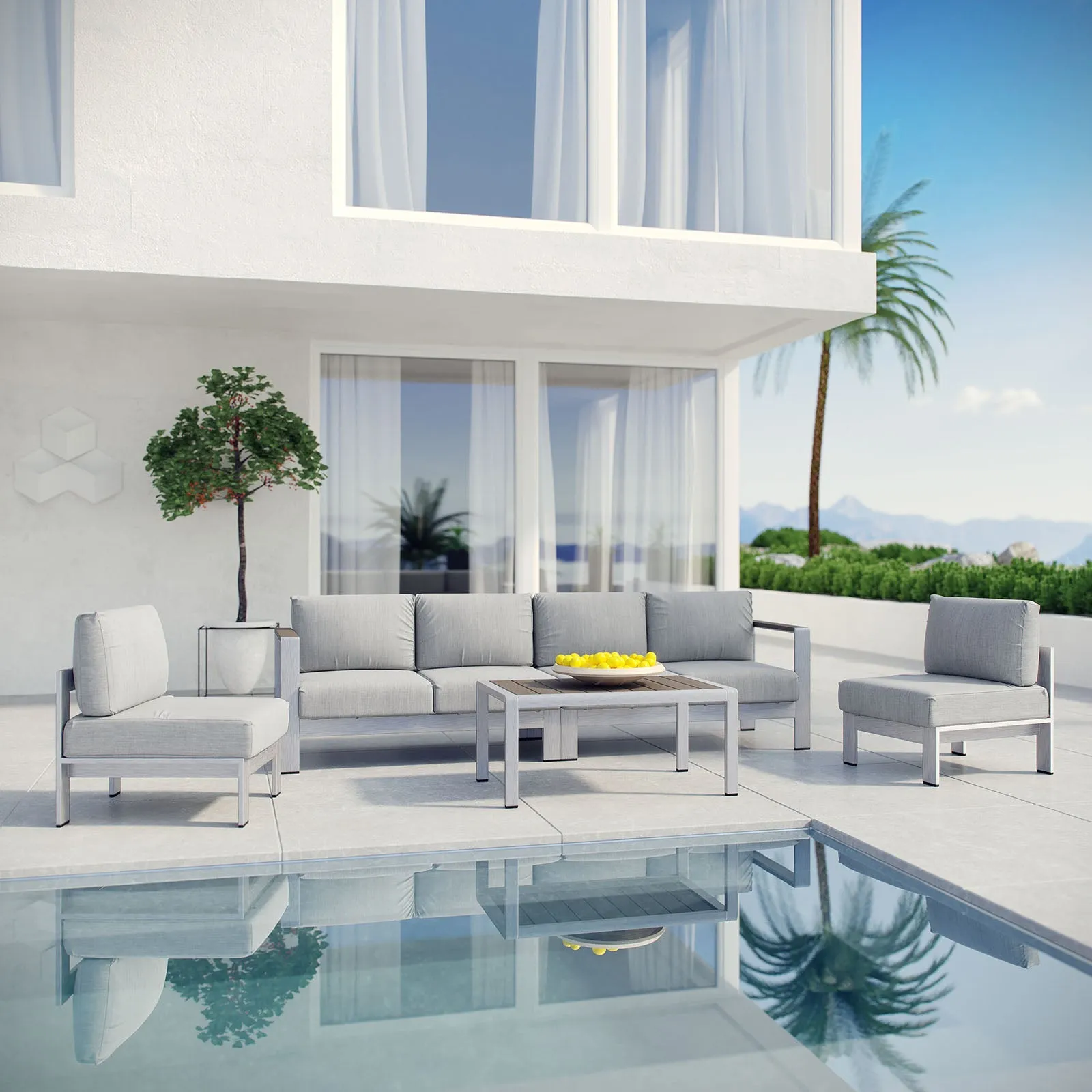 Coast 5 Piece Outdoor Patio Aluminum Sofa Set