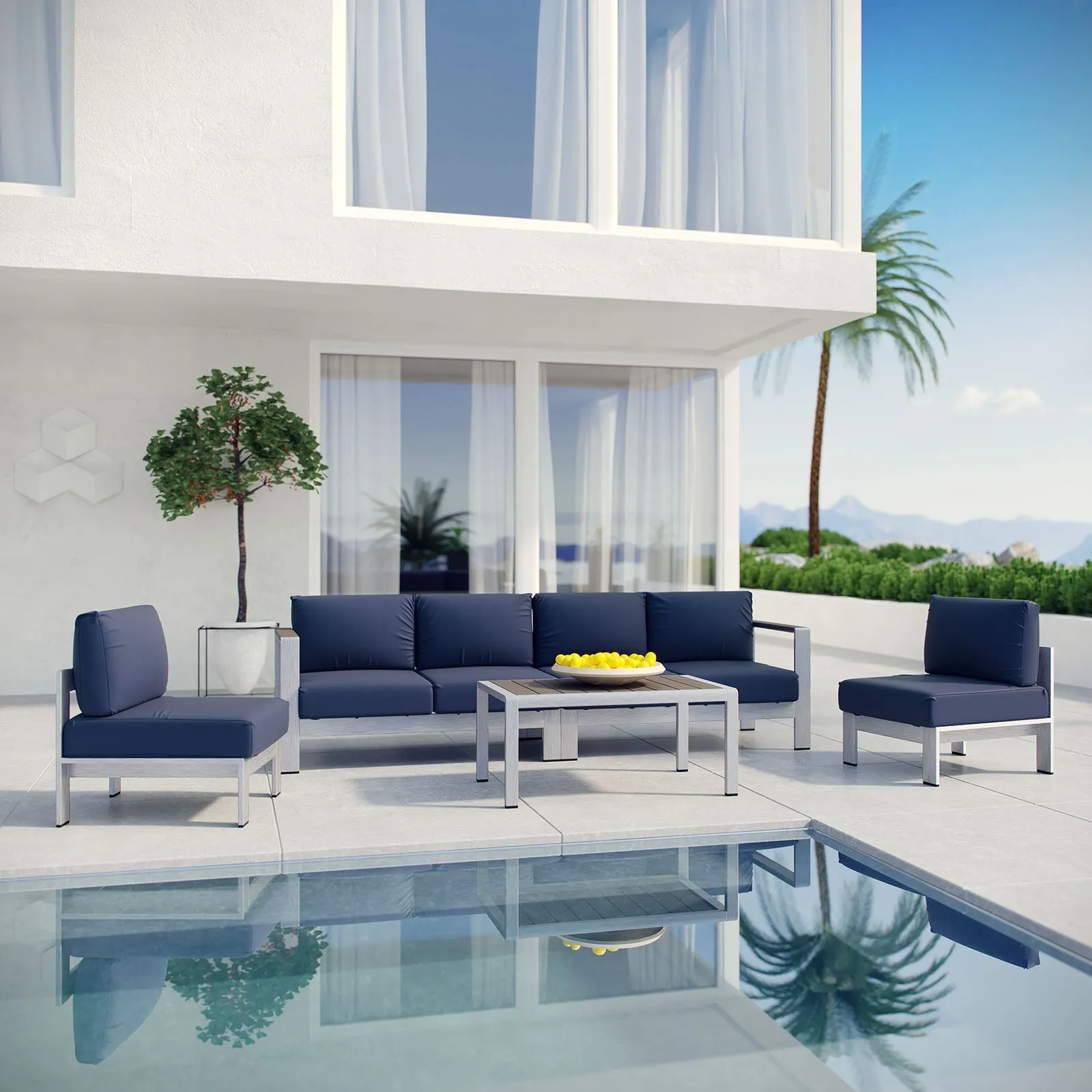 Coast 5 Piece Outdoor Patio Aluminum Sofa Set