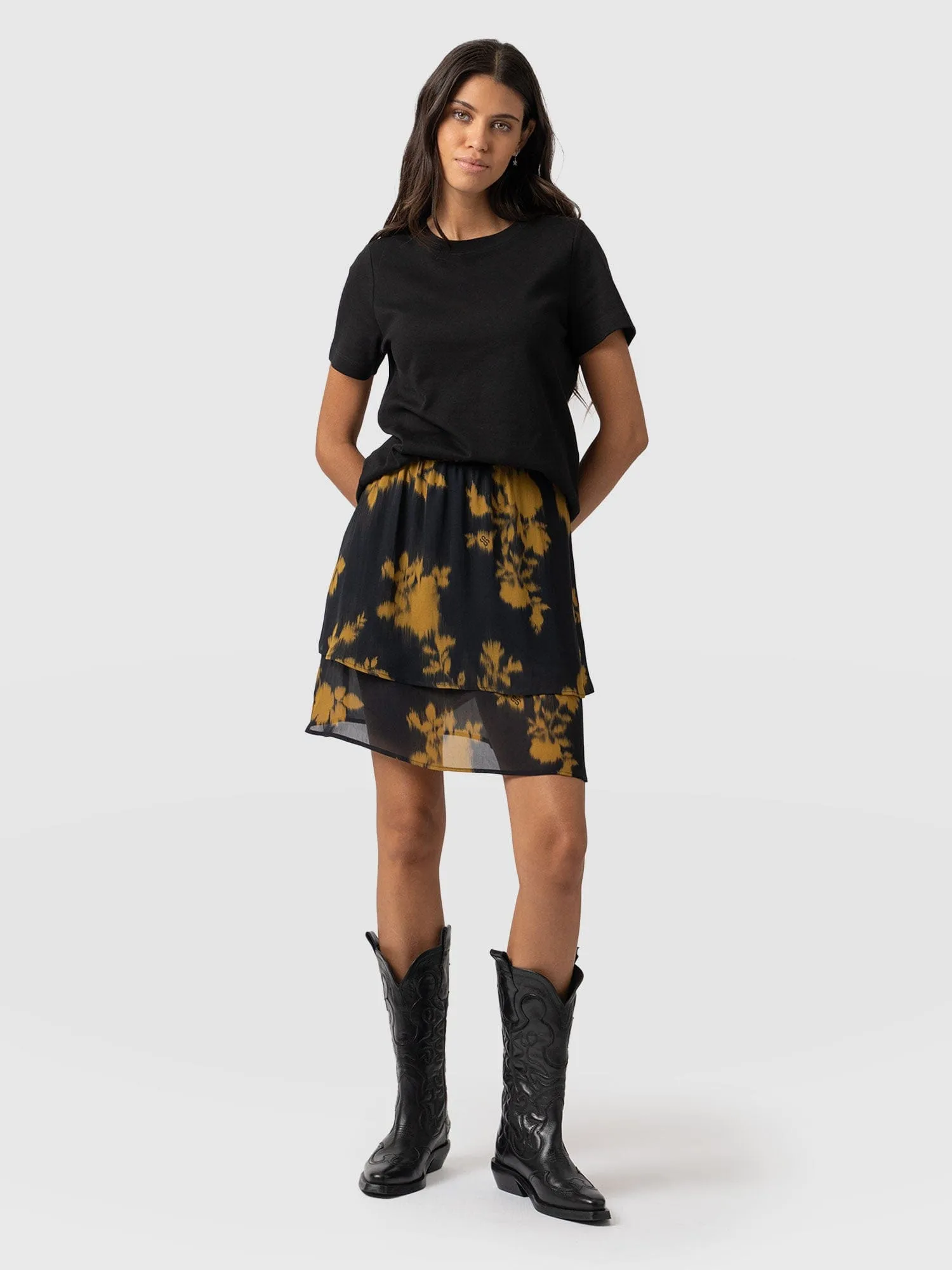 Etta Mini Layered Skirt - Yellow Fade Floral
