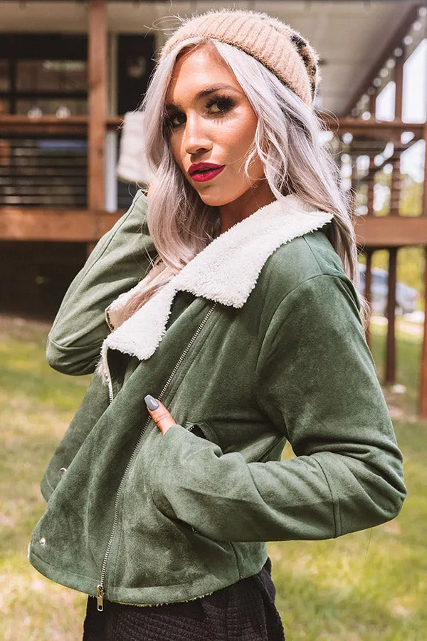 Fall Session Faux Suede Jacket In Olive