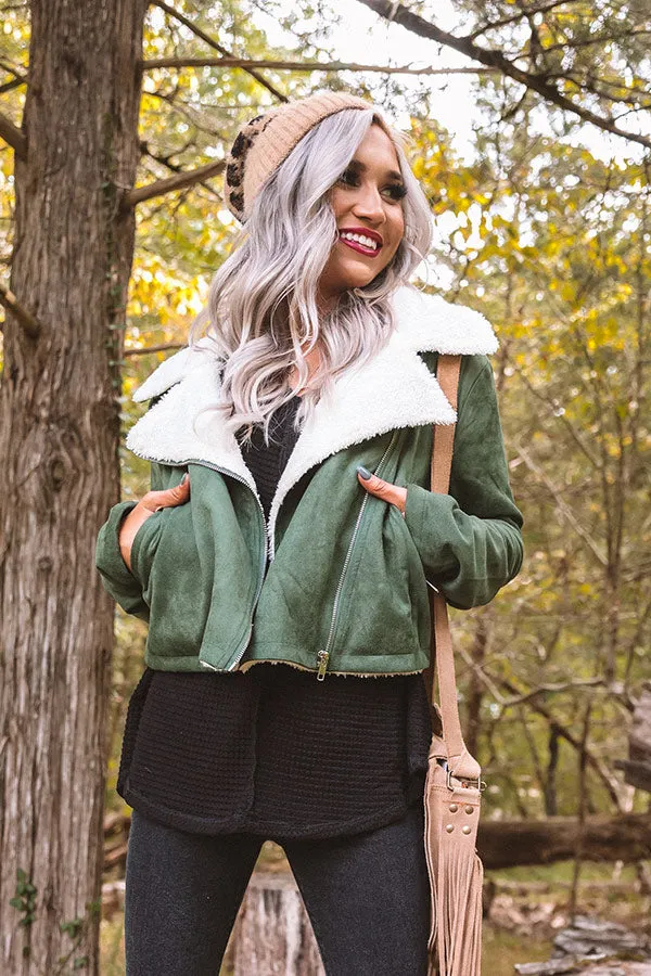 Fall Session Faux Suede Jacket In Olive