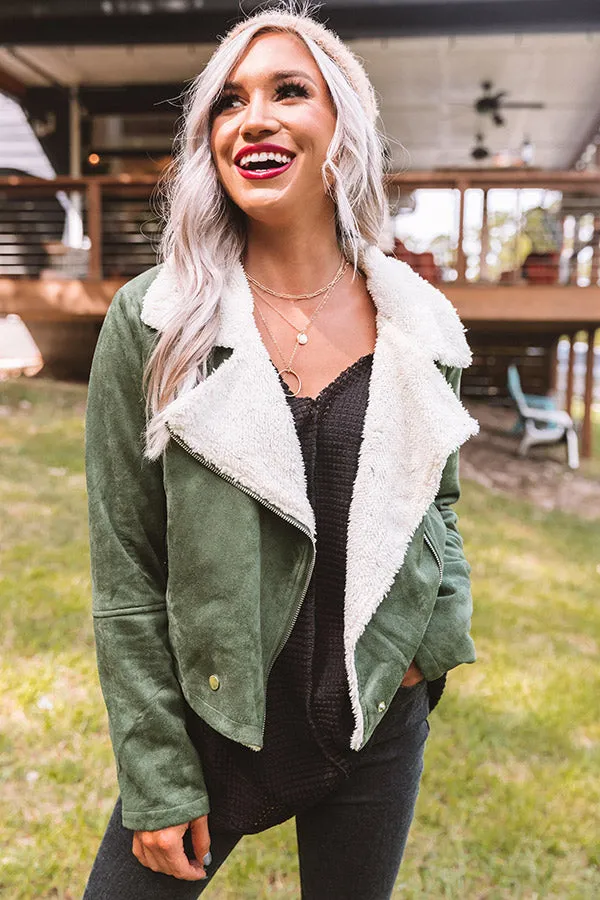 Fall Session Faux Suede Jacket In Olive