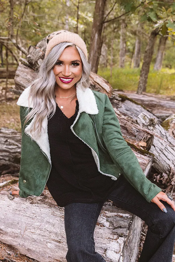 Fall Session Faux Suede Jacket In Olive