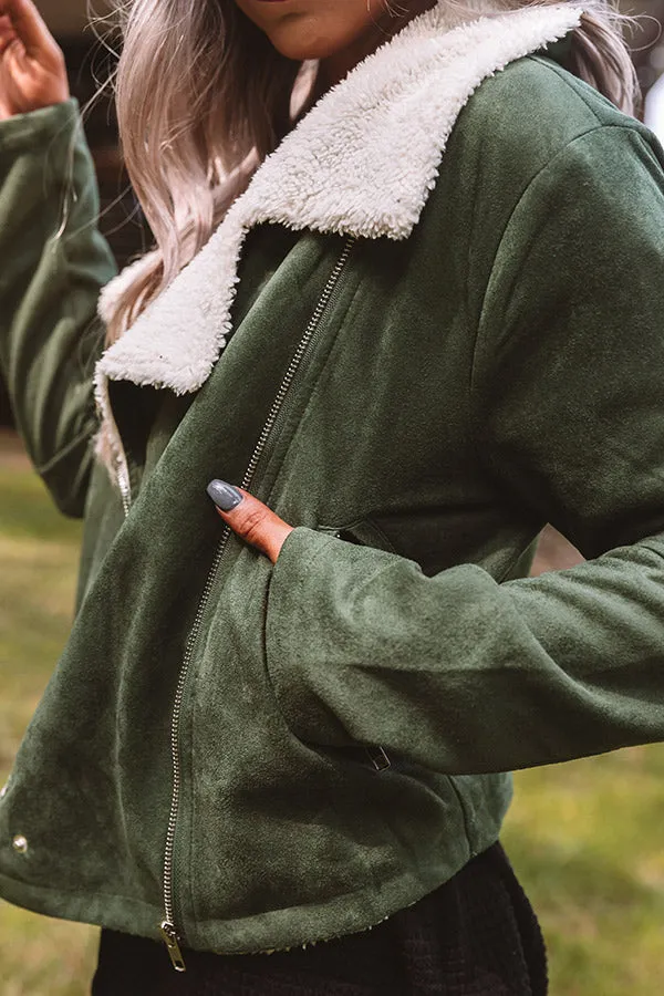 Fall Session Faux Suede Jacket In Olive