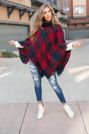 Feelin' The Fringe Plaid Poncho