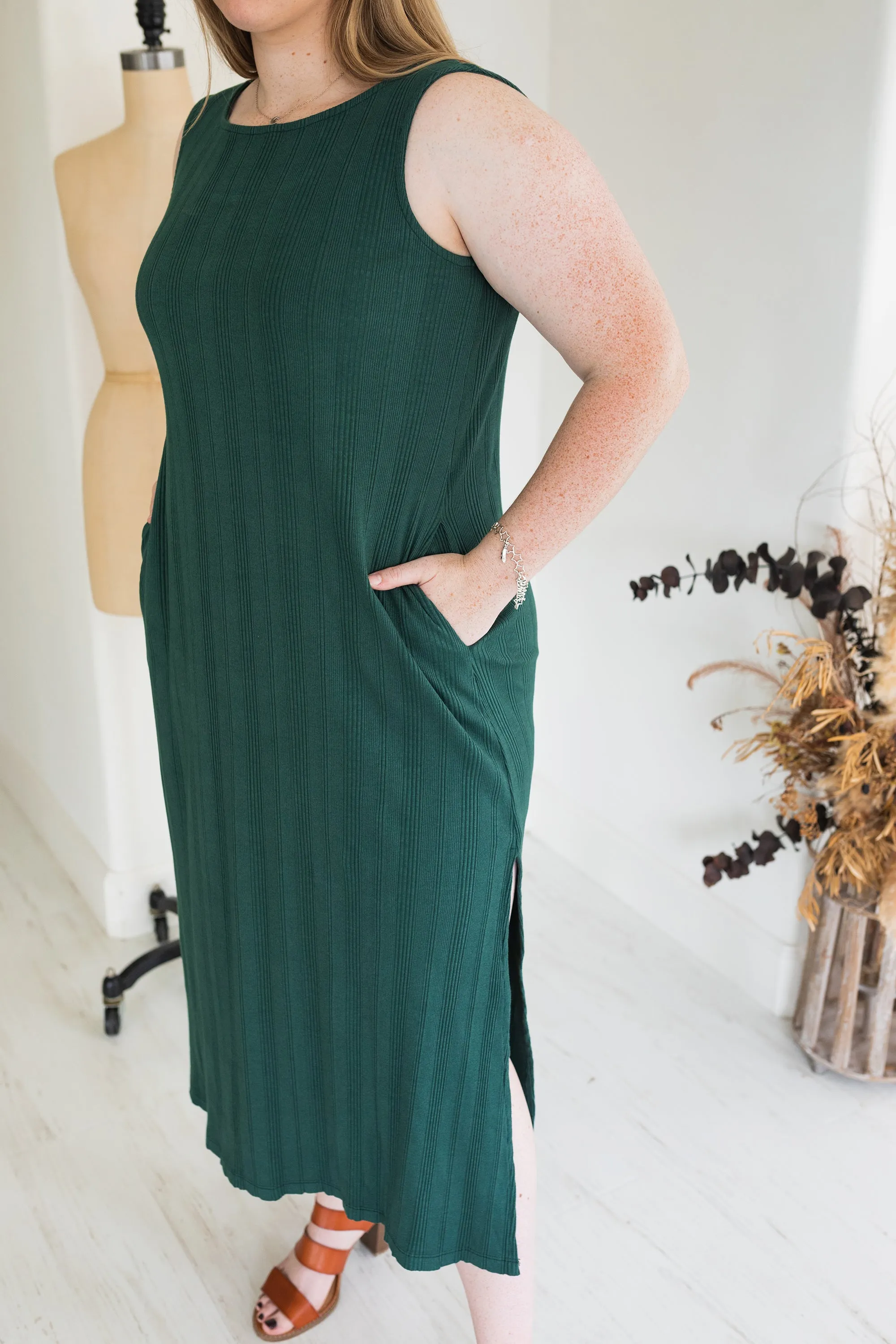 Fortuna Wide Rib Dress - Jade