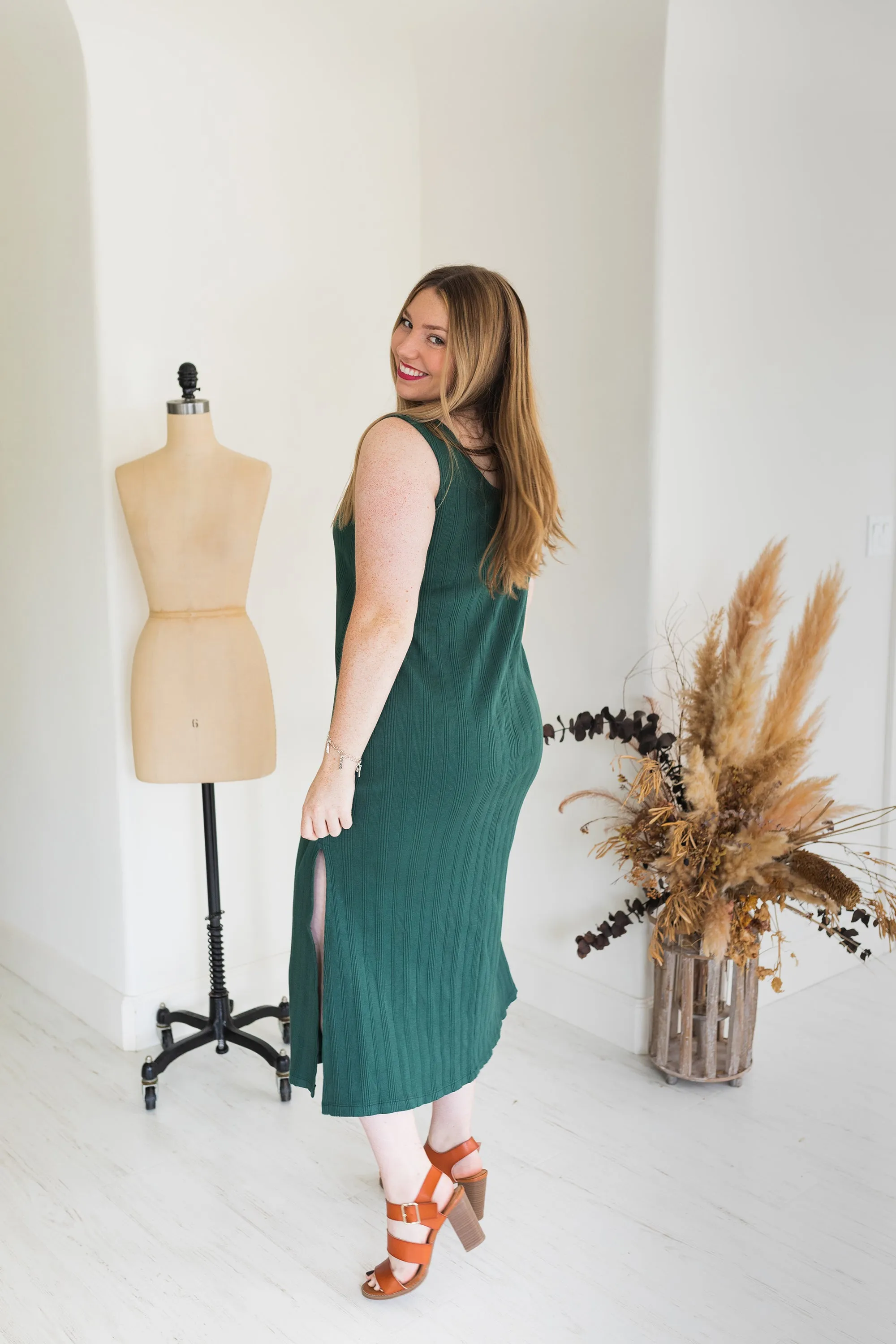 Fortuna Wide Rib Dress - Jade