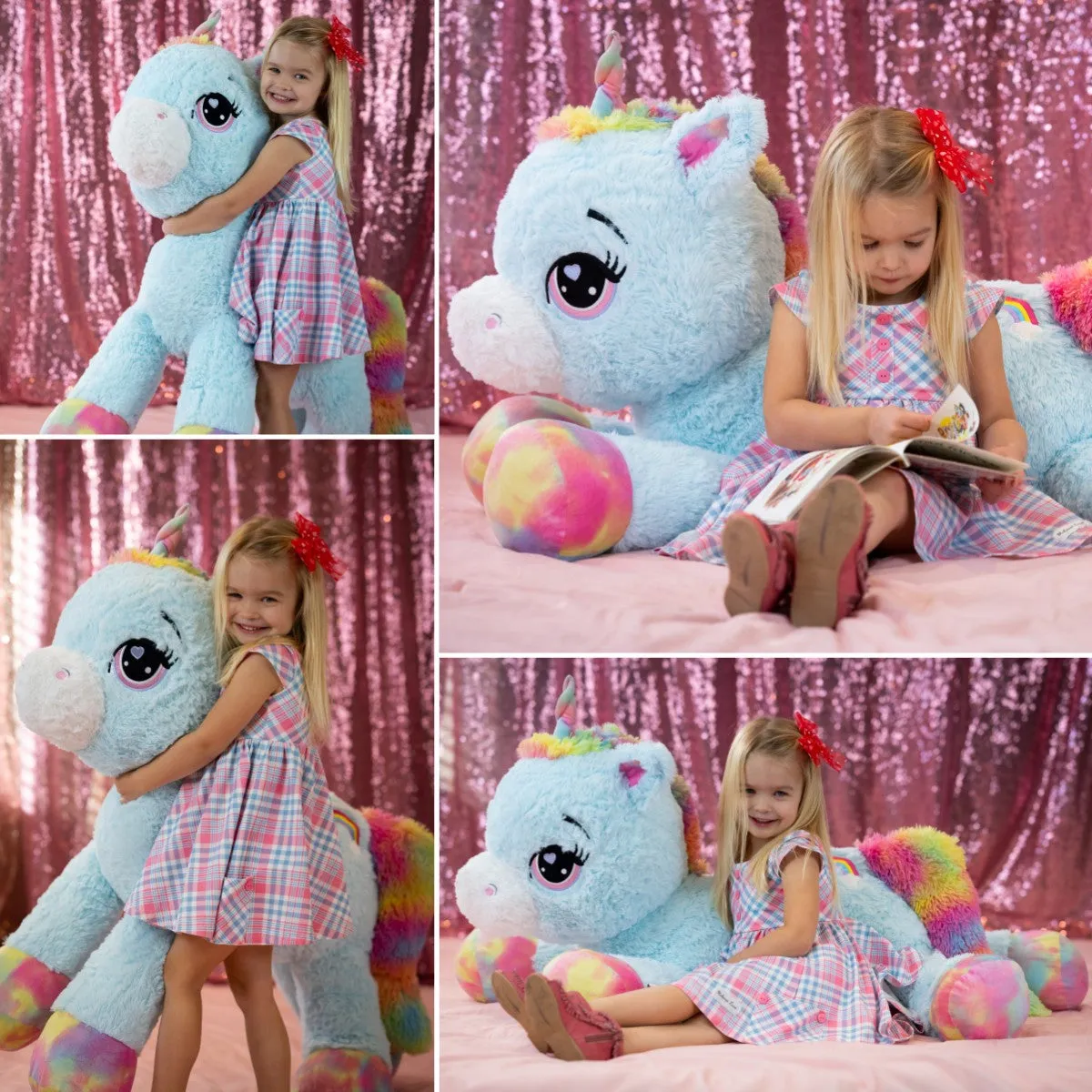 Giant Unicorn Plush Toy, Blue, 43.3 Inches