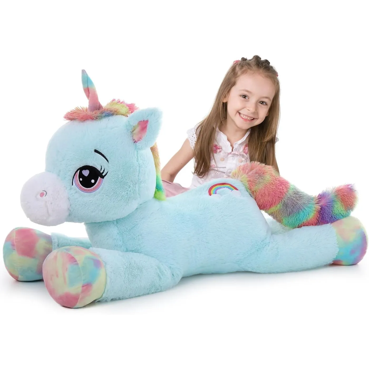 Giant Unicorn Plush Toy, Blue, 43.3 Inches
