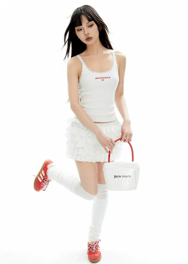 Layered Ruffle Mini Skirt with Elastic Waist