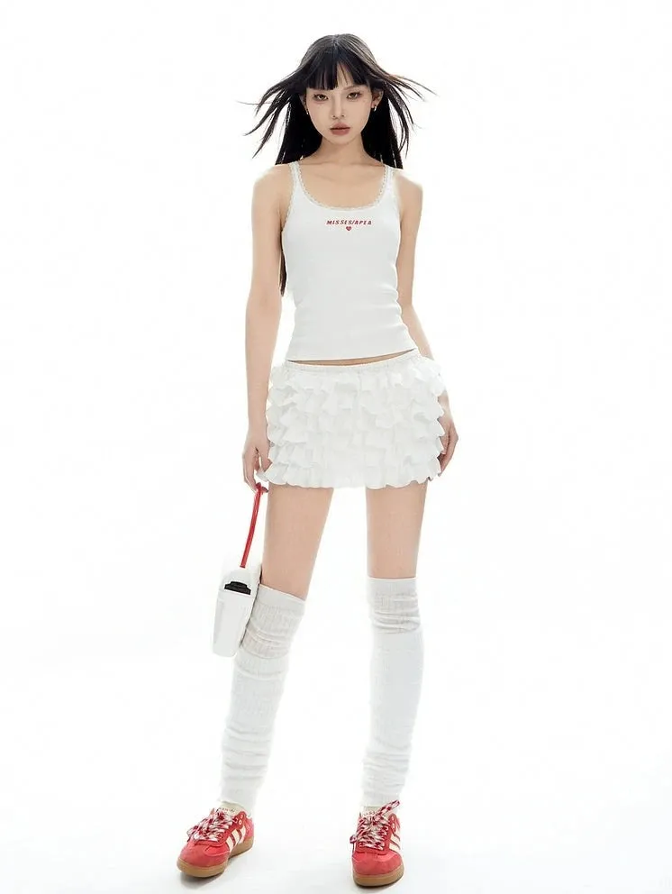Layered Ruffle Mini Skirt with Elastic Waist