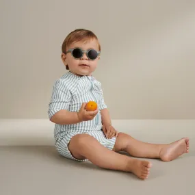 Max Seersucker Short Sleeved Swim Jumpsuit (Sea Blue/White Stripe)