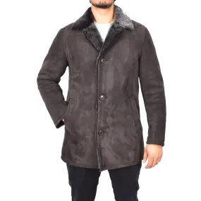 Mens Luxury Merino Sheepskin Classic Car Coat Shearling Walter Brown