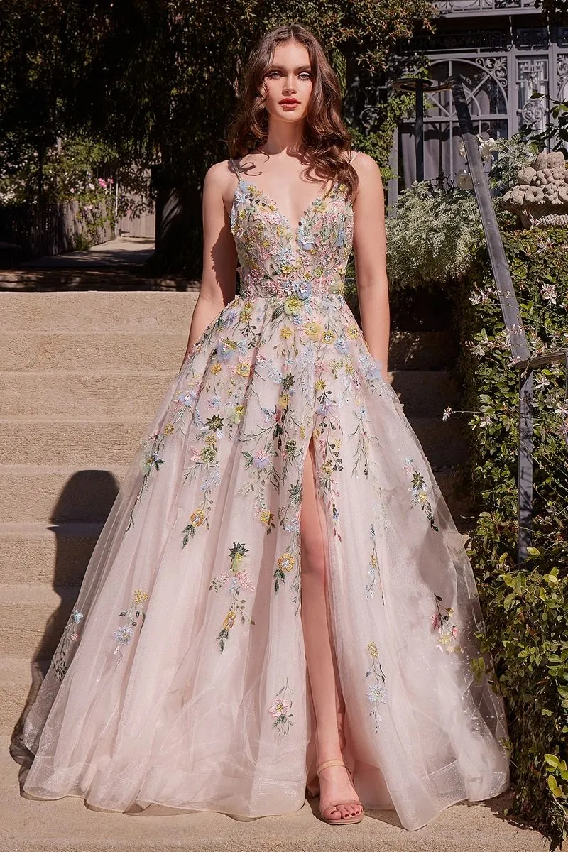 Multicolor Floral A-Line Gown