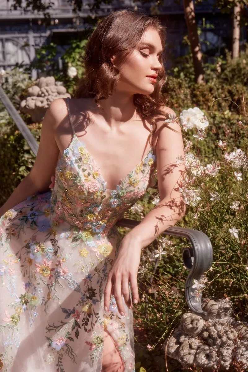 Multicolor Floral A-Line Gown