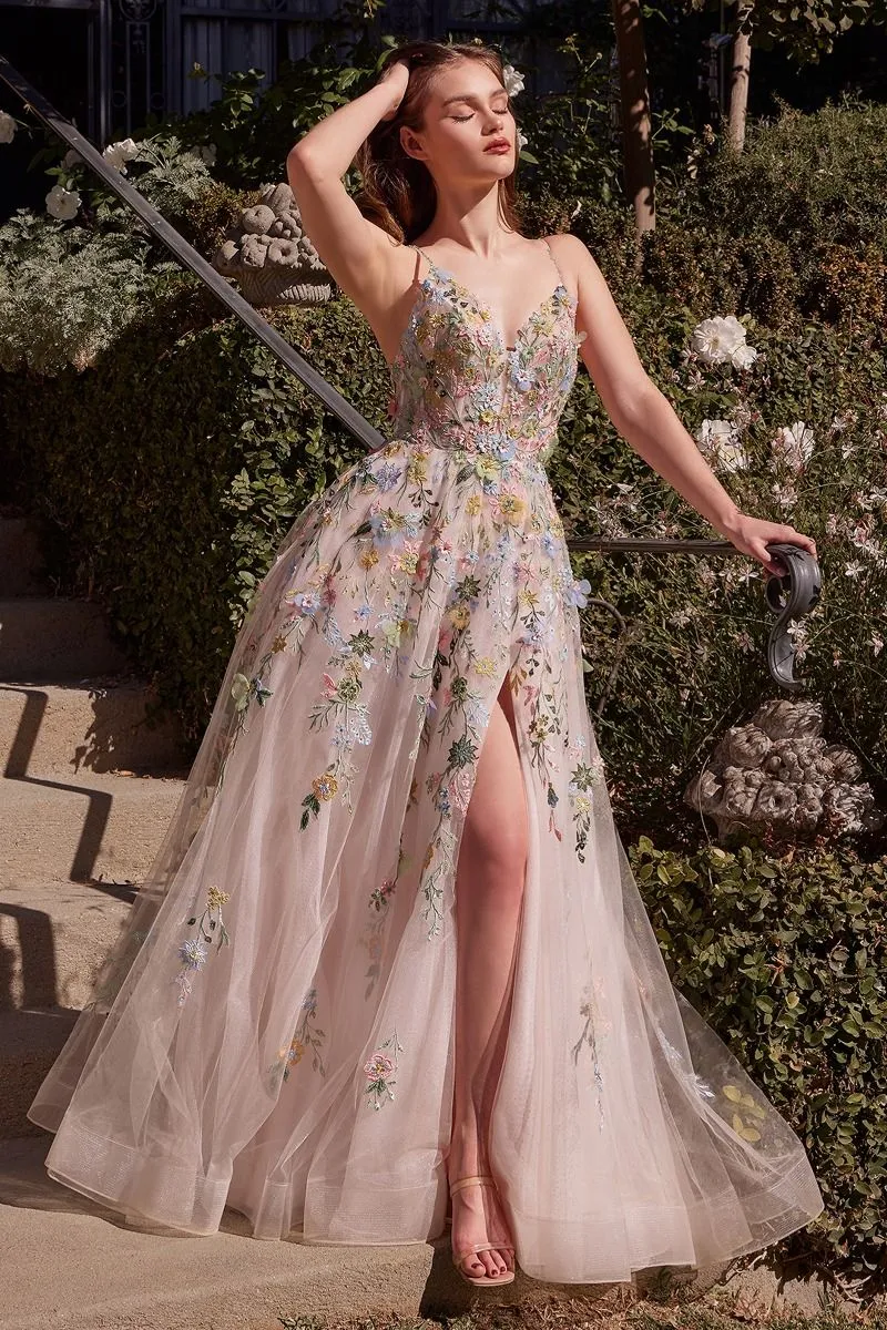 Multicolor Floral A-Line Gown