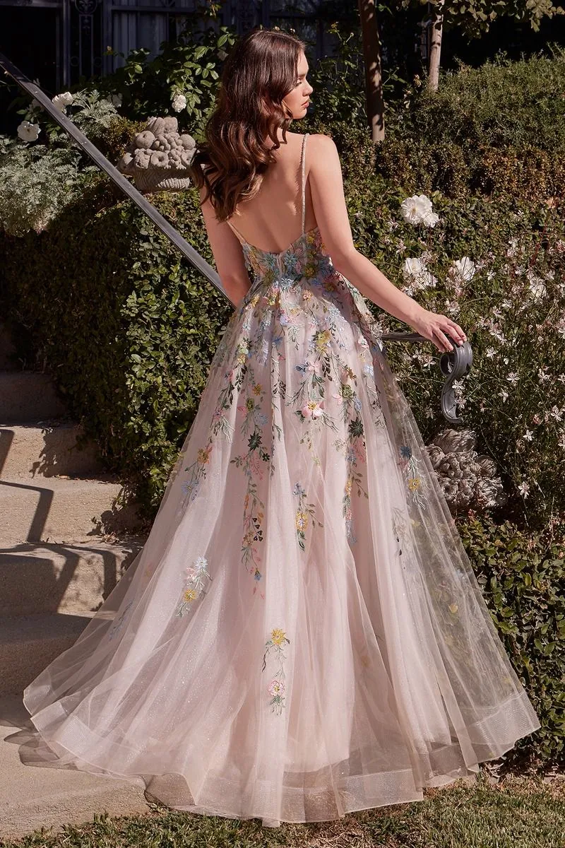 Multicolor Floral A-Line Gown