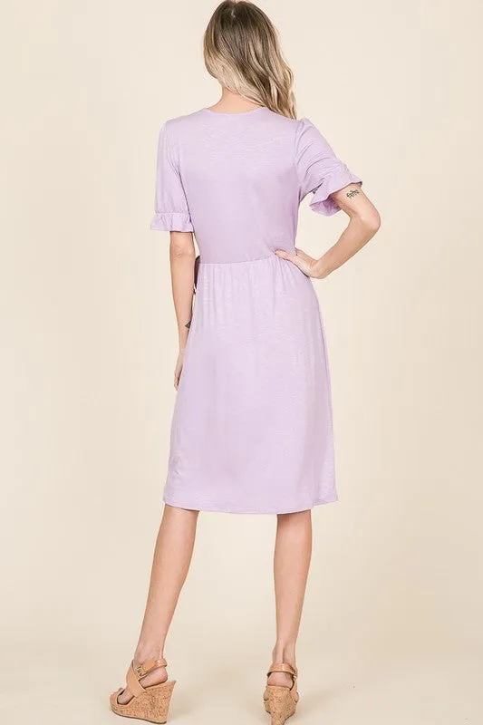 Roslyn Tie Knee Length Dress in Mauve