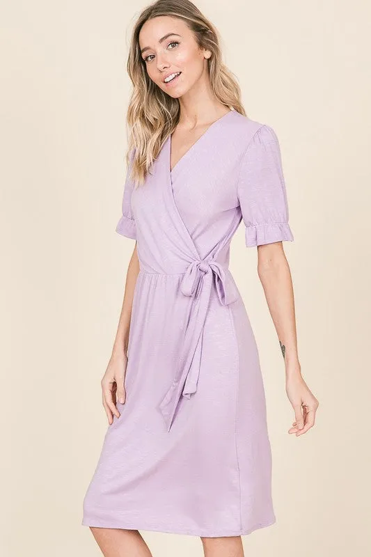 Roslyn Tie Knee Length Dress in Mauve