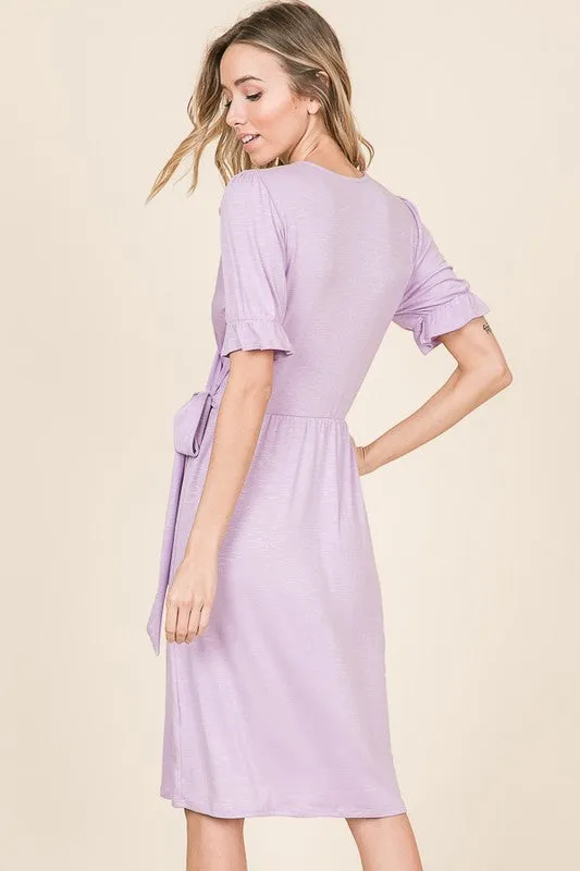 Roslyn Tie Knee Length Dress in Mauve