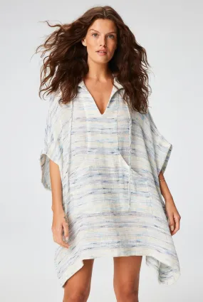 THE HOODED PONCHO in SEA STRIPED GAUZE