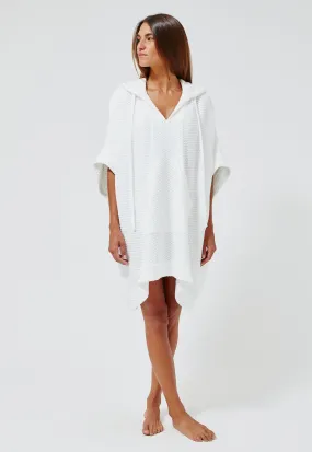 THE HOODED PONCHO in WHITE HONEYCOMB PIQUE