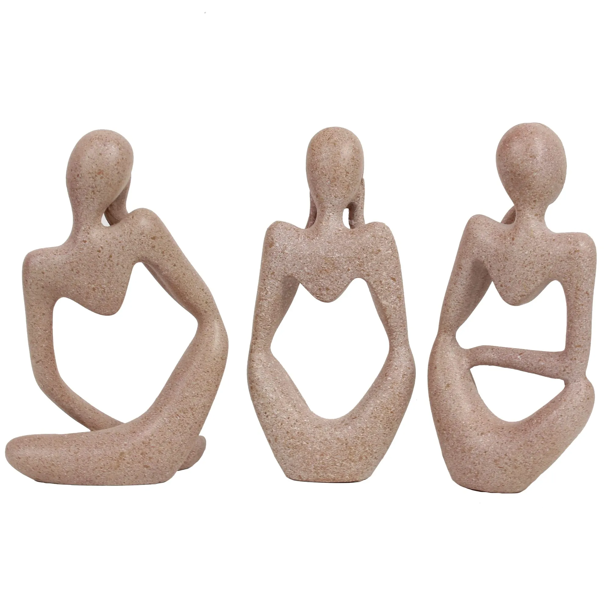 TIED RIBBONS Resin Decorative Thinker Men Statue Set Of 3 Modern Art Showpiece Sculpture Abstract (Beige, 13 Cm X 6 Cm) Decoration Items For Home Decor Living Room Bedroom Bookshelf Table Office Gift