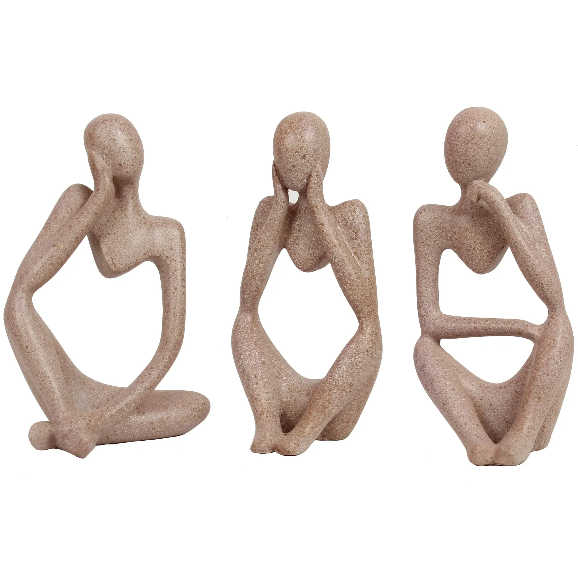 TIED RIBBONS Resin Decorative Thinker Men Statue Set Of 3 Modern Art Showpiece Sculpture Abstract (Beige, 13 Cm X 6 Cm) Decoration Items For Home Decor Living Room Bedroom Bookshelf Table Office Gift