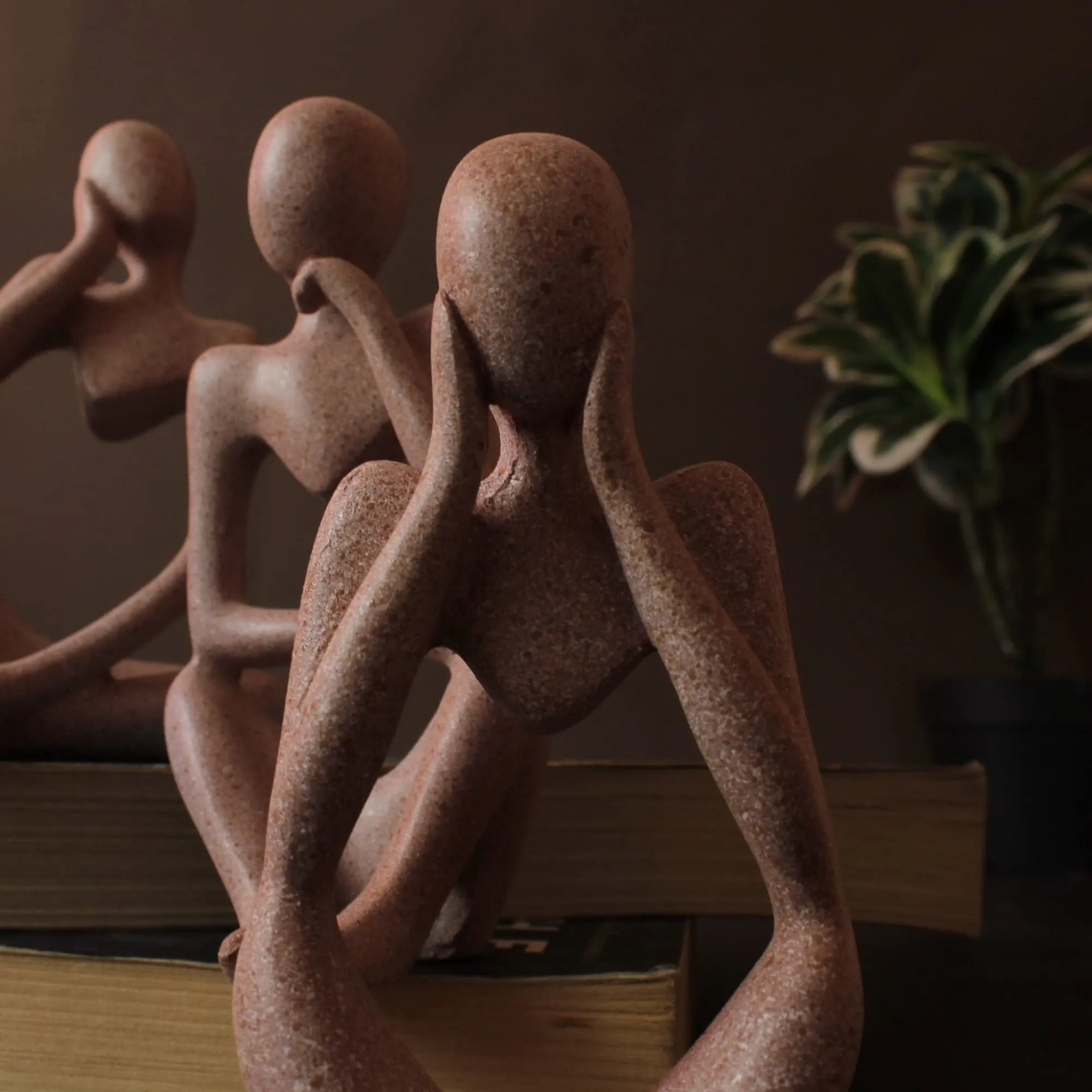 TIED RIBBONS Resin Decorative Thinker Men Statue Set Of 3 Modern Art Showpiece Sculpture Abstract (Beige, 13 Cm X 6 Cm) Decoration Items For Home Decor Living Room Bedroom Bookshelf Table Office Gift