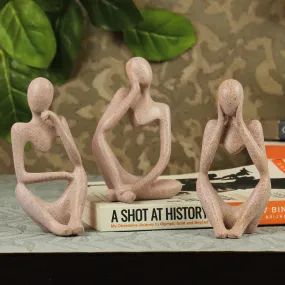 TIED RIBBONS Resin Decorative Thinker Men Statue Set Of 3 Modern Art Showpiece Sculpture Abstract (Beige, 13 Cm X 6 Cm) Decoration Items For Home Decor Living Room Bedroom Bookshelf Table Office Gift