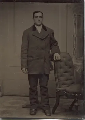 Tintype Photograph of Standing Man Wearing a Peacoat