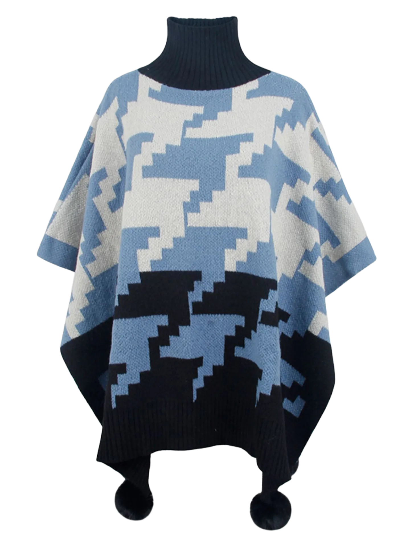 Turtleneck Pom-Pom Trim Poncho
