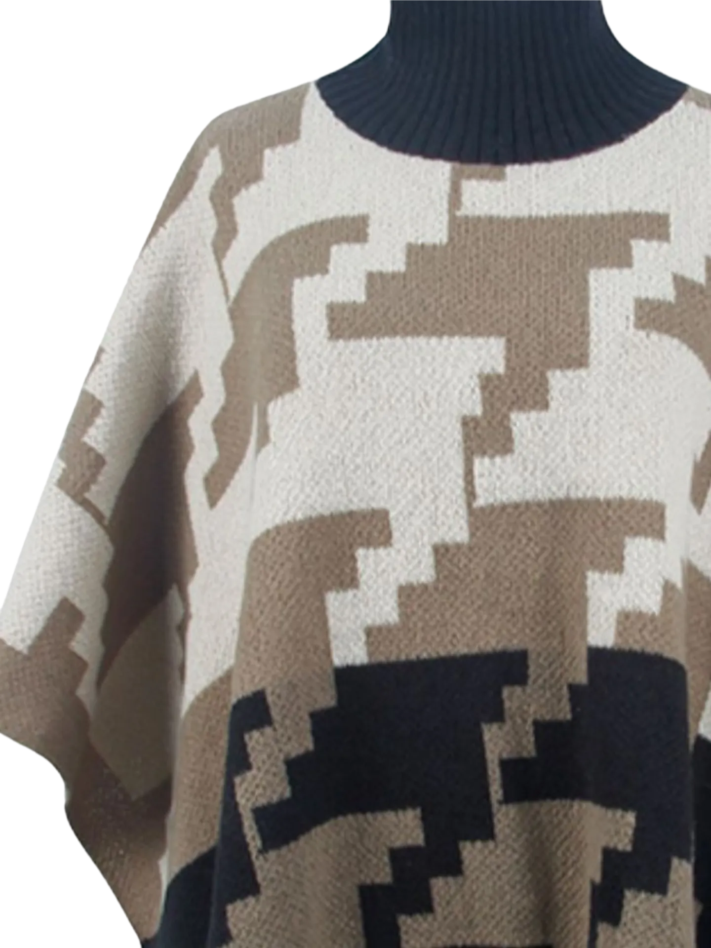 Turtleneck Pom-Pom Trim Poncho