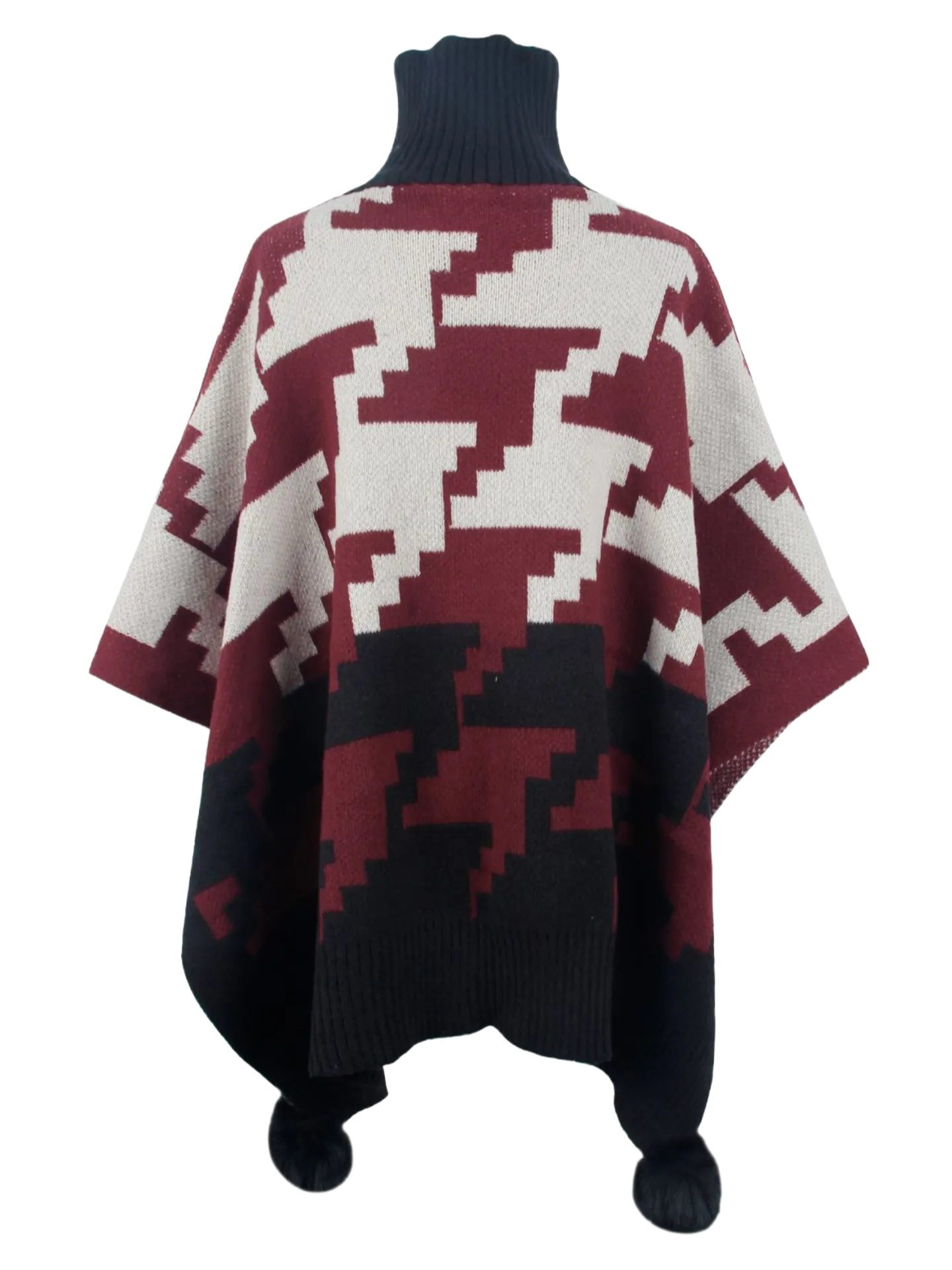 Turtleneck Pom-Pom Trim Poncho