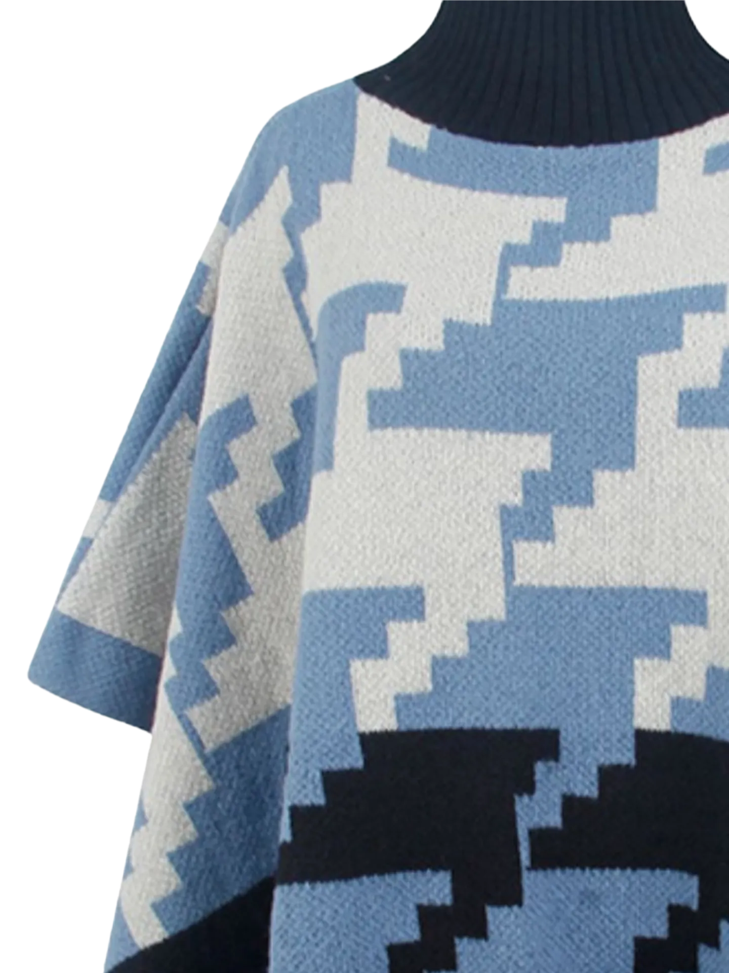 Turtleneck Pom-Pom Trim Poncho