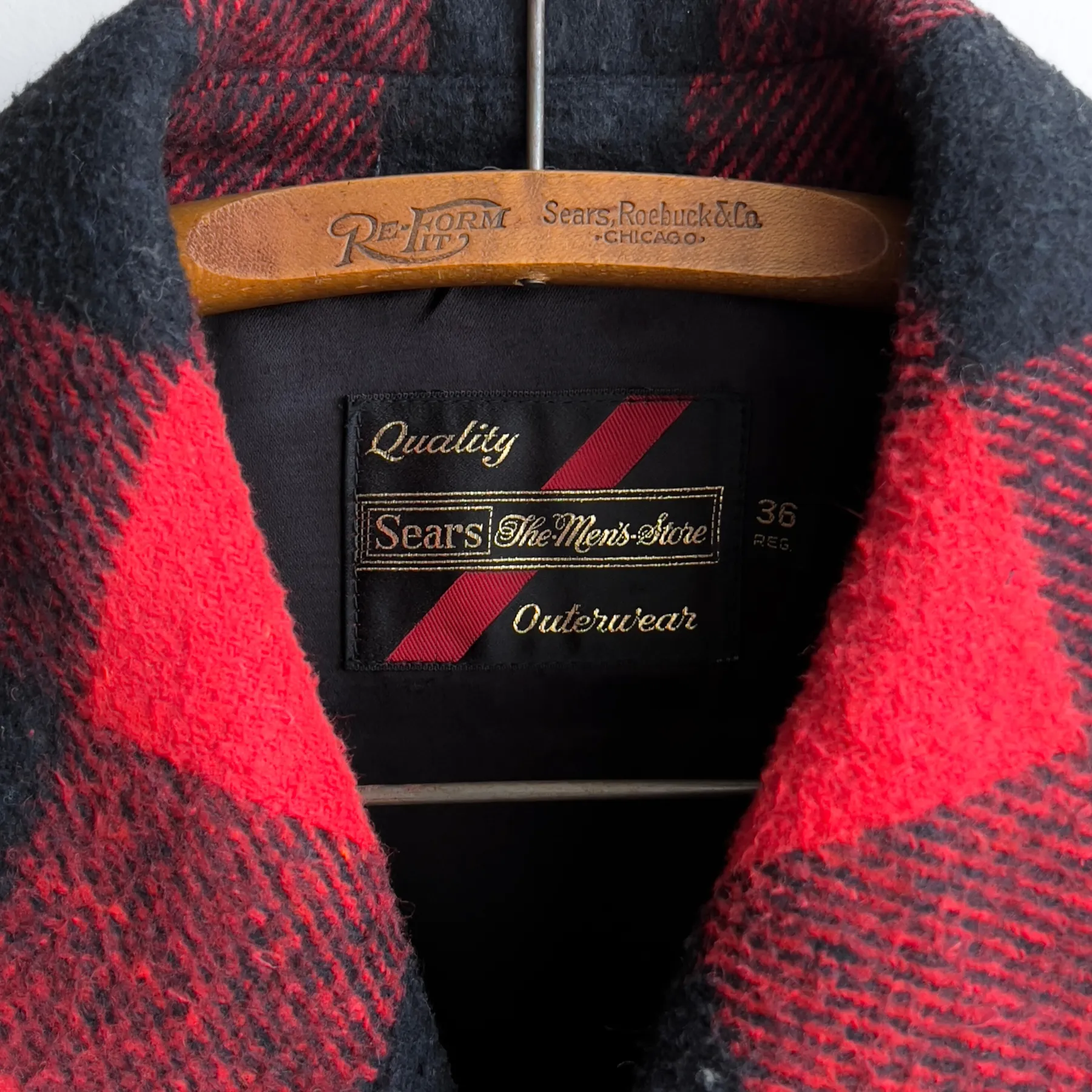 Vintage 1960s Red & Black Plaid Heavy Wool Peacoat