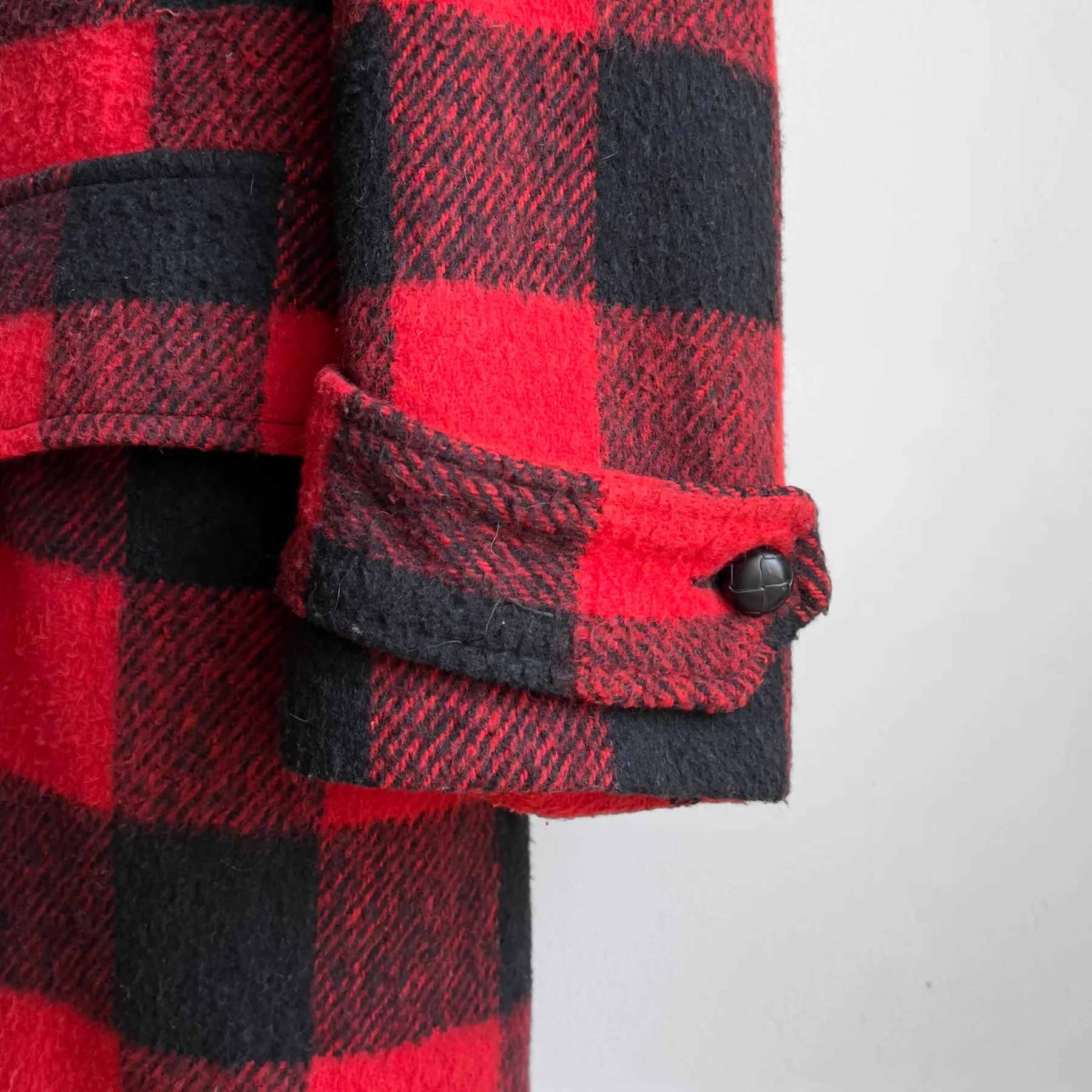 Vintage 1960s Red & Black Plaid Heavy Wool Peacoat