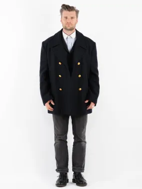 Vintage 70's Men US Navy Wool Peacoat in Blue